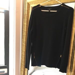 JCrew black wool sweater w/ gold zipper detailing
